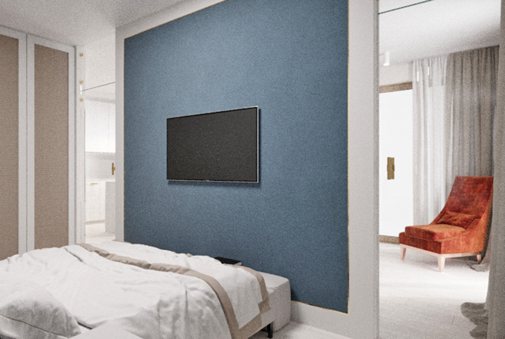 komfortowa sypialnia w ekskluzywnym apartamencie do sprzedaży nad morzem