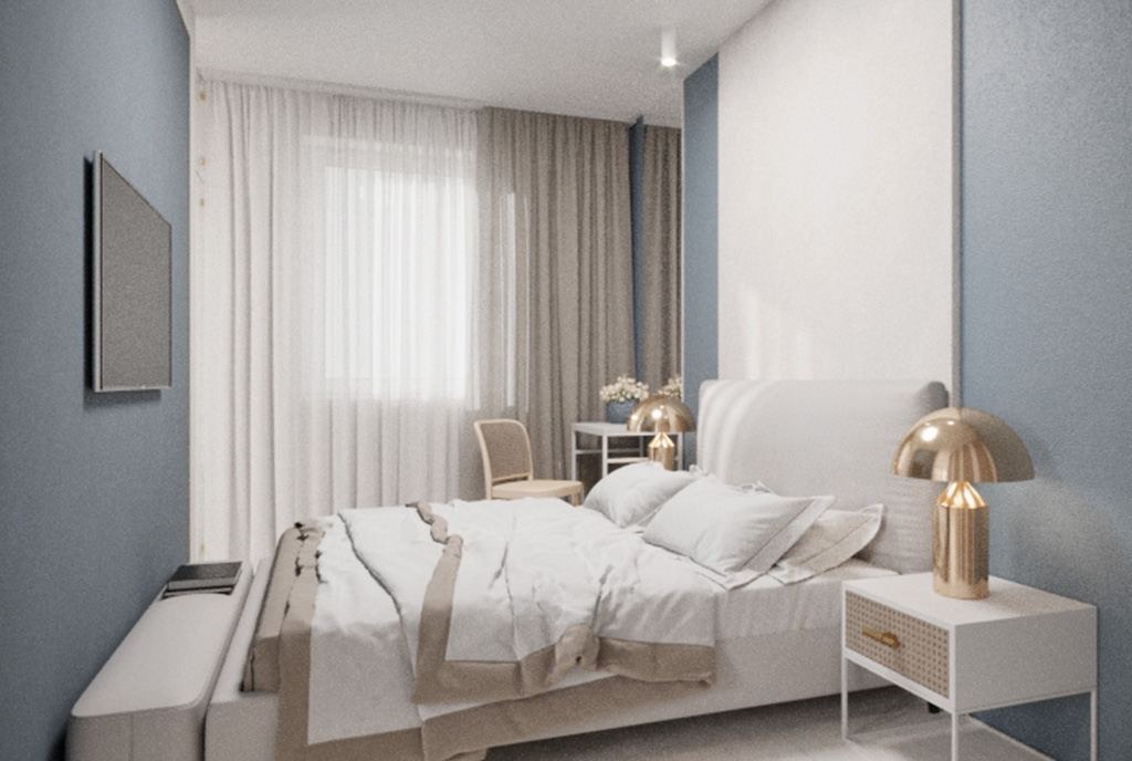 elegancka sypialnia w ekskluzywnym apartamencie do sprzedaży nad morzem