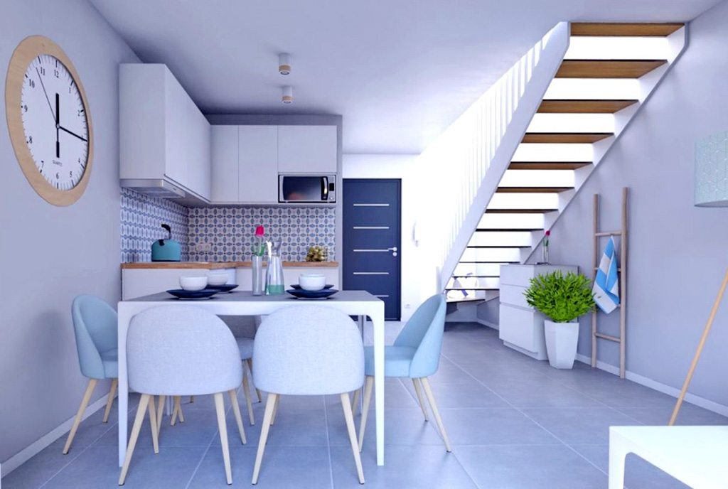 zaprojektowane zgodnie z najnowszymi trendami wnętrze luksusowego apartamentu na sprzedaż nad morzem