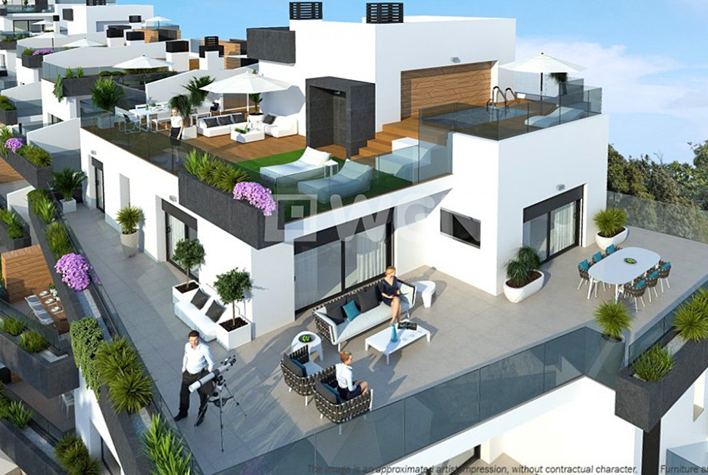 widok z góry na osiedle, gdzie mieści się oferowany do sprzedaży luksusowy apartament Hiszpania