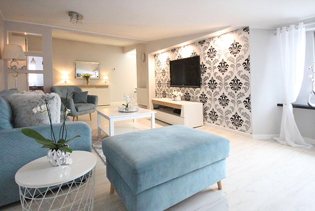 okazały pokój dzienny w luksusowym apartamencie do sprzedaży Szczecin