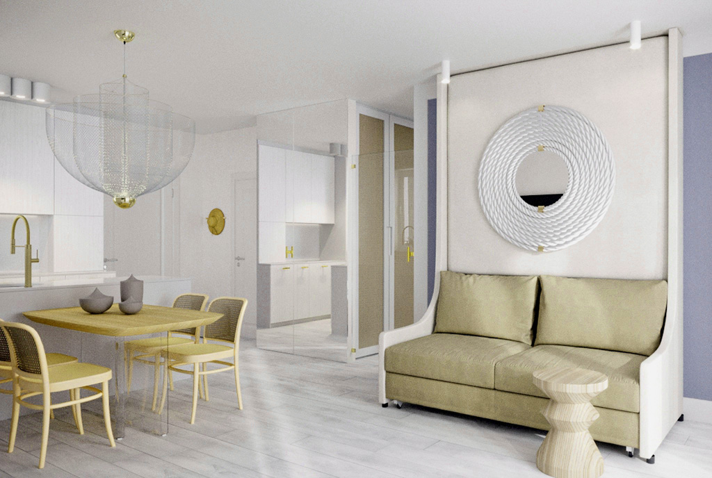 przeciwległa strona salonu w luksusowym apartamencie do sprzedaży nad morzem