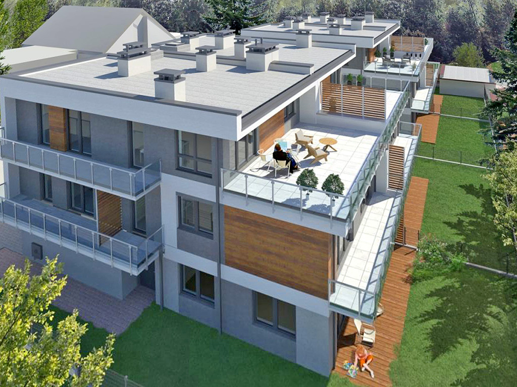 rzut z góry na osiedle, gdzie mieści się oferowany do sprzedaży ekskluzywny apartament Łódź