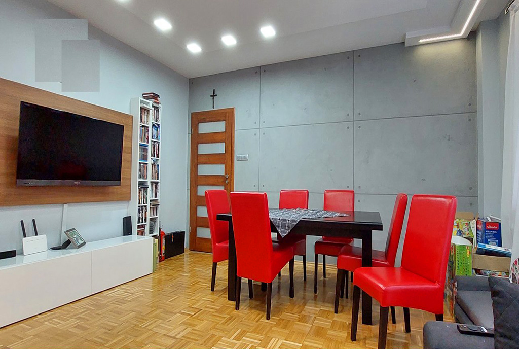 zaprojektowany zgodnie z najnowszymi trendami salon w luksusowym apartamencie na sprzedaż Piotrków Trybunalski