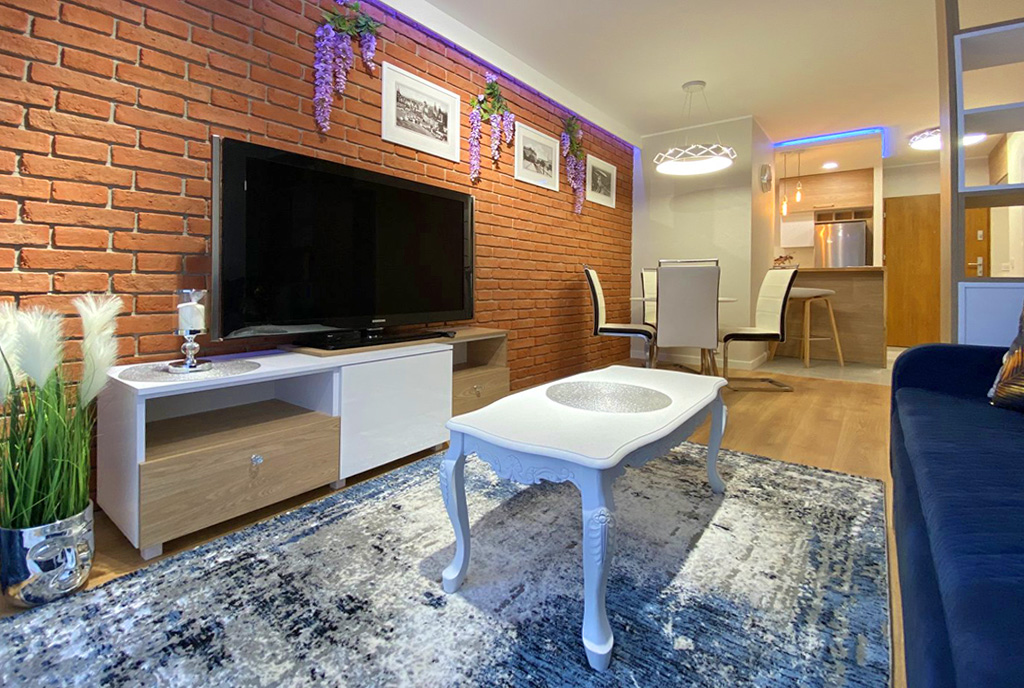 zbliżenie na pokój dzienny w ekskluzywnym apartamencie na wynajem Szczecin