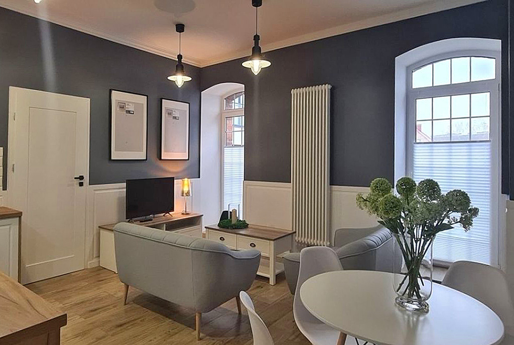 kameralny pokój dzienny w ekskluzywnym apartamencie do wynajęcia Wieluń
