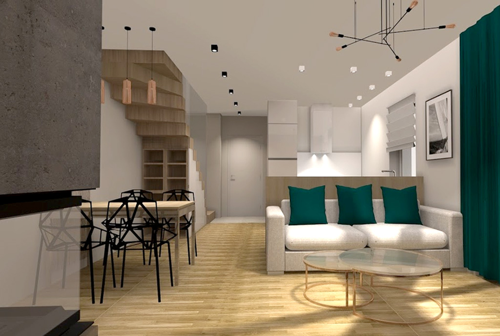 na zdjęciu jadalnia oraz pokój dzienny w luksusowej willi na sprzedaż Szczecin