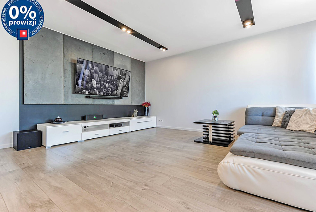 zbliżenie na ogromny pokój dzienny w luksusowym apartamencie na sprzedaż Katowice (okolice)