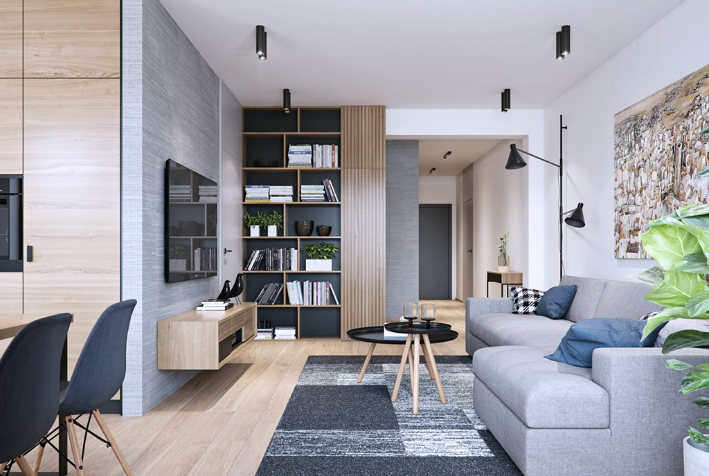 zaprojektowane w minimalistycznym stylu wnętrze luksusowego apartamentu na sprzedaż Wieluń