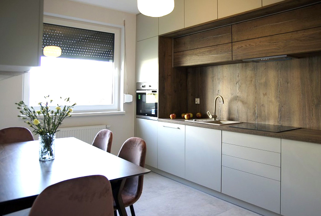 zabudowana praktycznie kuchnia w ekskluzywnym apartamencie na sprzedaż Starogard Gdański