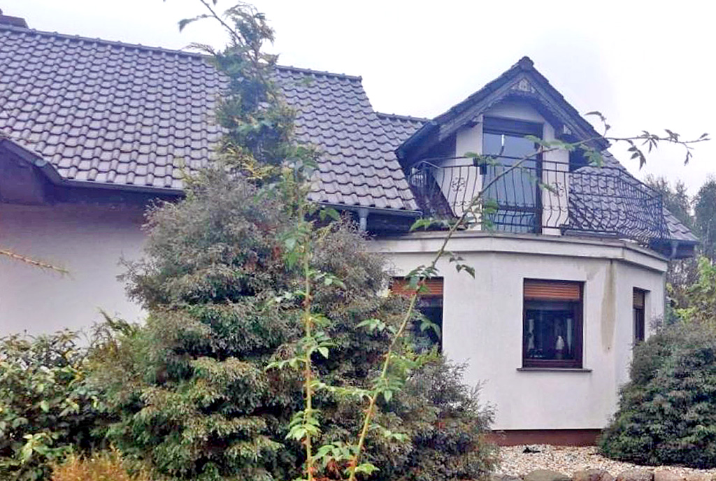 na pierwszym planie ogród wokół luksusowej willi na sprzedaż Zielona Góra (okolice)