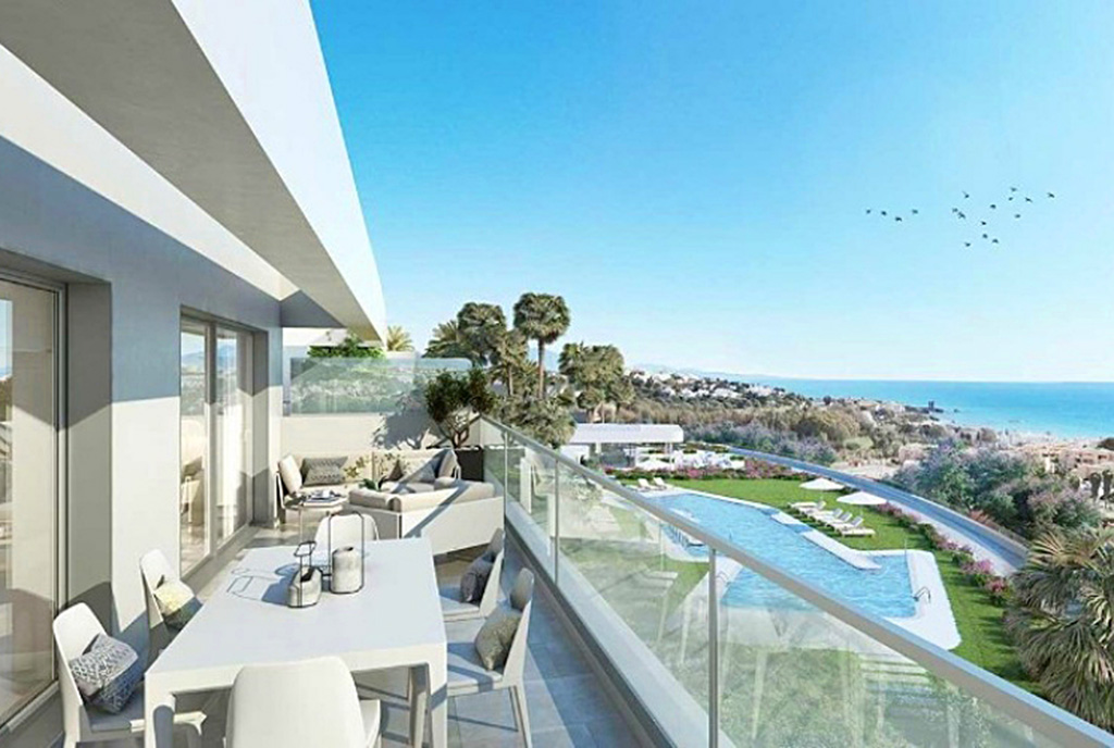 widokowy taras przy luksusowym apartamencie na sprzedaż Hiszpania (Estepona)