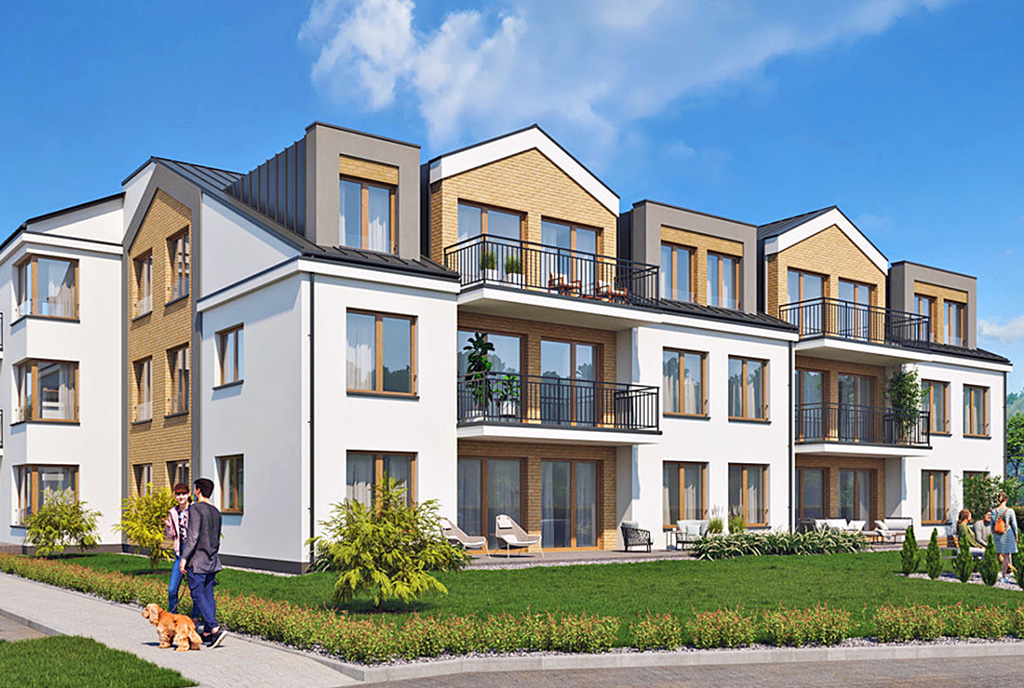 na wizualizacji zaprezentowano budynek, gdzie mieści się oferowany na sprzedaż luksusowy apartament Wieluń