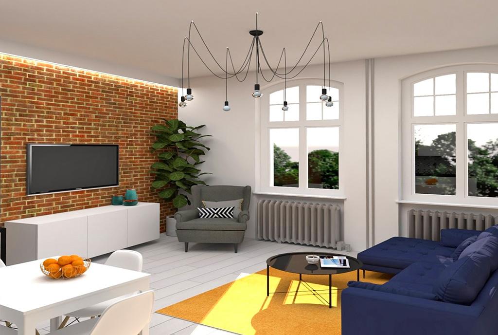 imponujący pokój dzienny w luksusowym apartamencie na sprzedaż Zielona Góra (okolice)