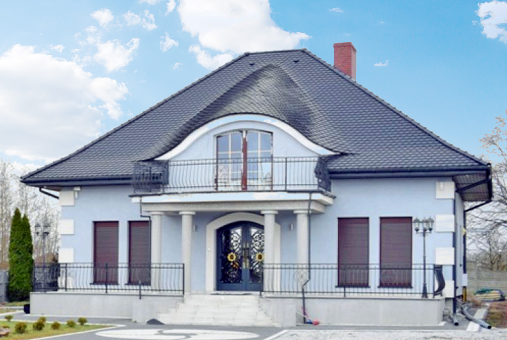 frontowa elewacja luksusowej willi na sprzedaż Kalisz (okolice)
