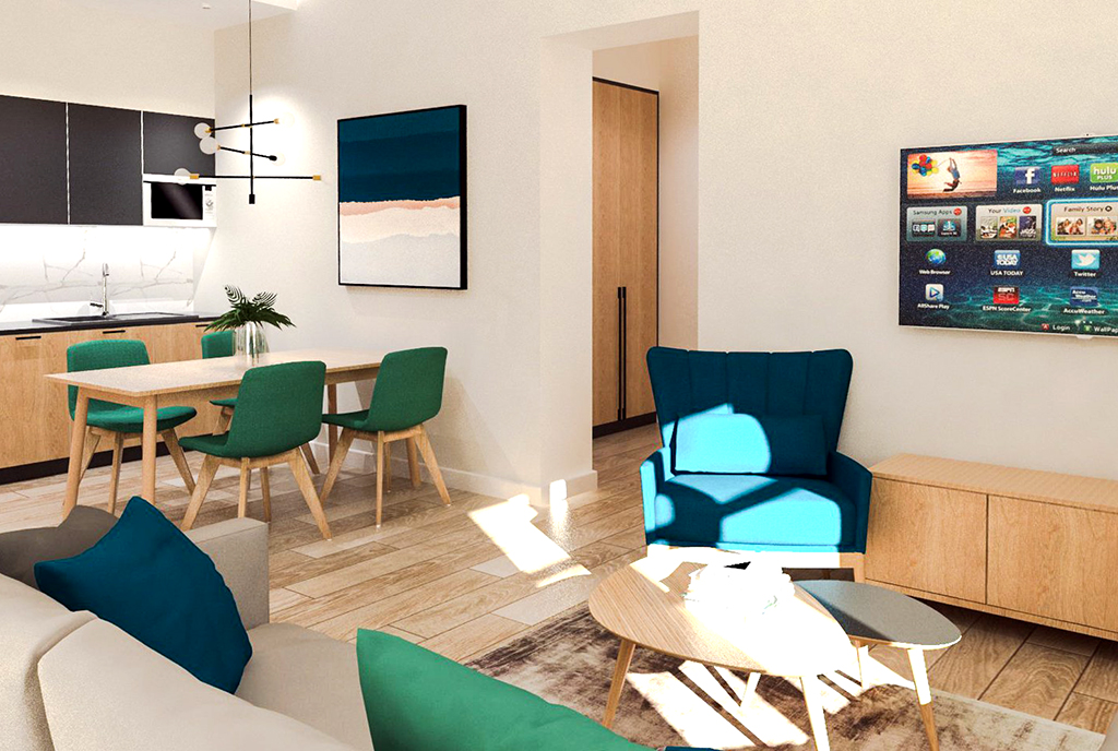 widok na pokój dzienny w luksusowym apartamencie na sprzedaż Duszniki-Zdrój