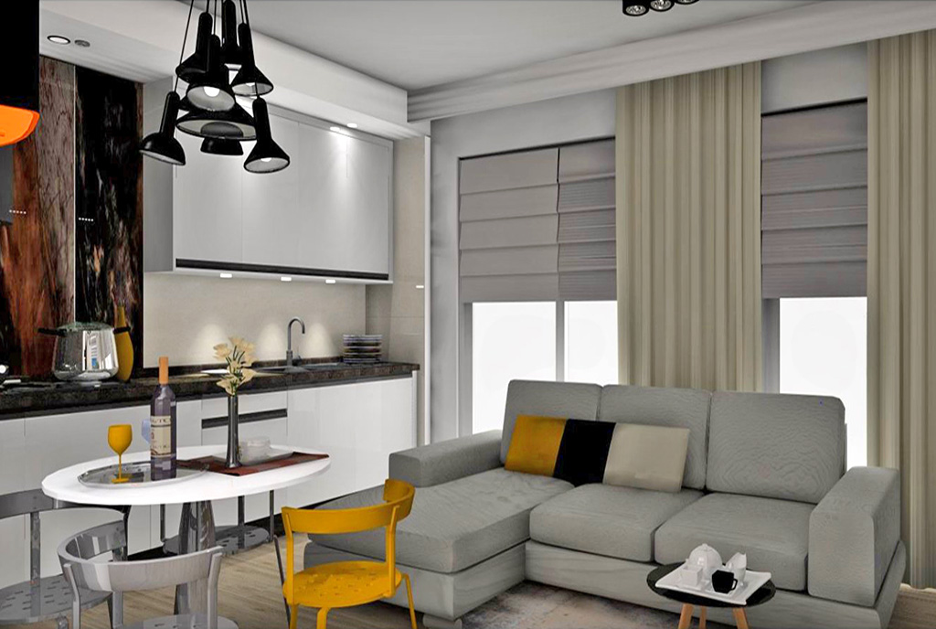 zaprojektowany zgodnie z najnowszymi trendami salon w ekskluzywnym apartamencie do sprzedaży Gorzów Wielkopolski