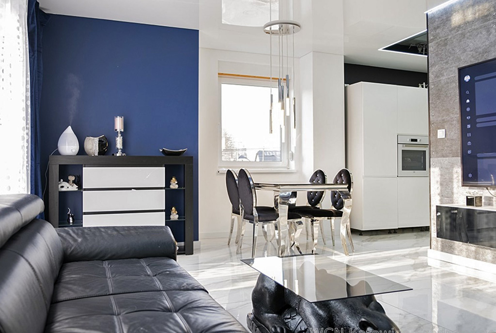 jadalnia i salon w luksusowym apartamencie na sprzedaż Katowice