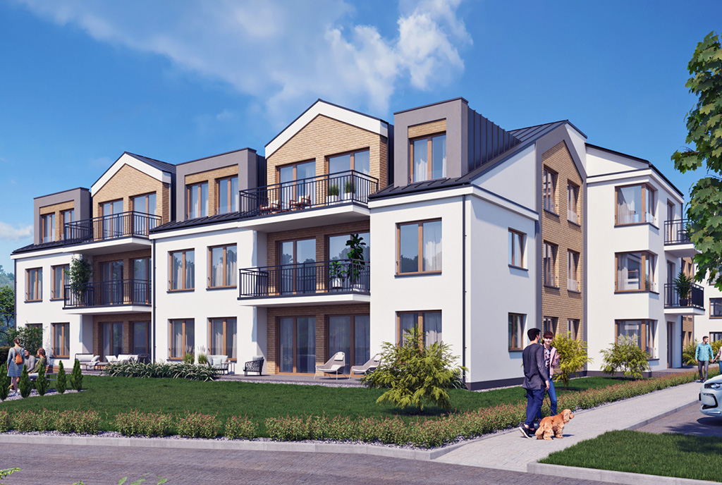 frontowa elewacja budynku, w którym mieści się oferowany na sprzedaż luksusowy apartament Wieluń