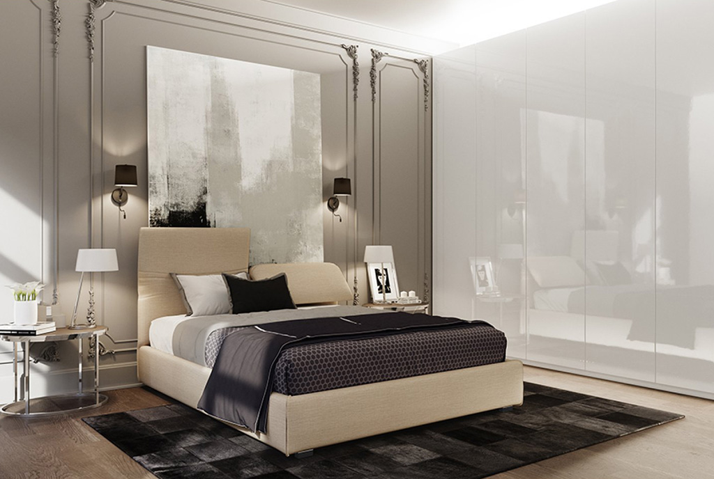 elegancka sypialnia w ekskluzywnym apartamencie do sprzedaży nad morzem