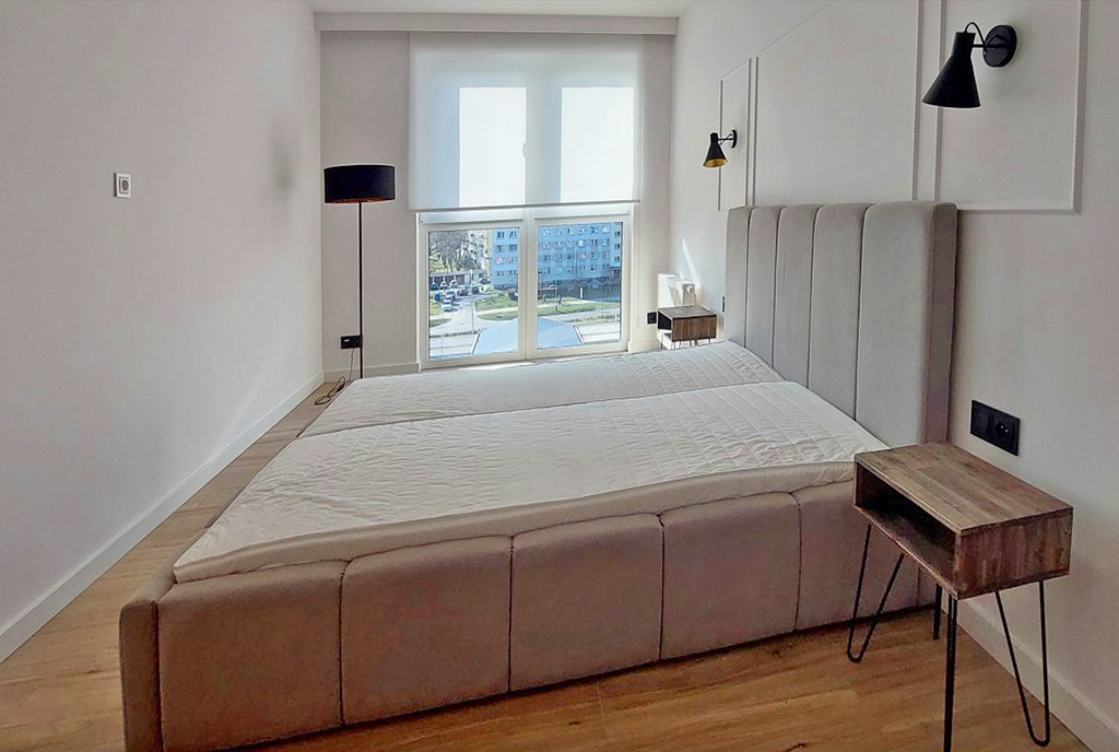 zaciszna sypialnia w ekskluzywnym apartamencie na wynajem Piotrków Trybunalski