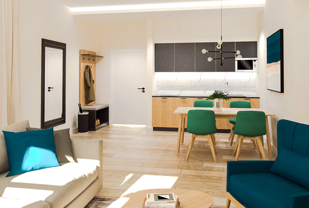 salon oraz aneks kuchenny w luksusowym apartamencie na sprzedaż Kłodzko (okolice)