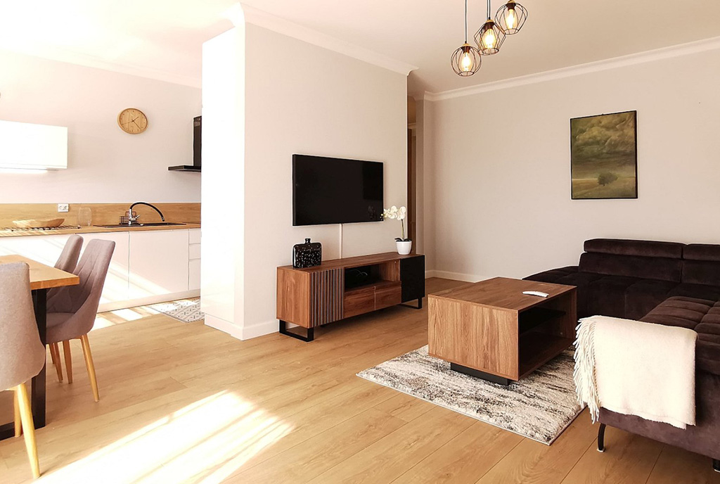 zbliżenie na pokój dzienny w luksusowym apartamencie do wynajmu Słupsk
