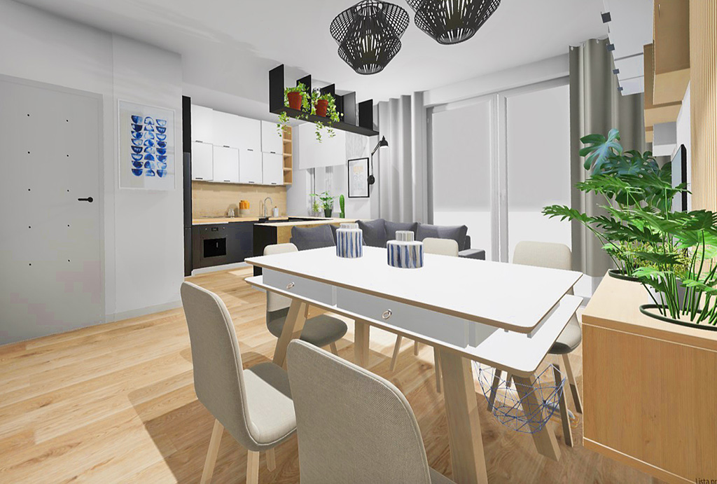 na pierwszym planie jadalnia w luksusowym apartamencie na sprzedaż Wrocław