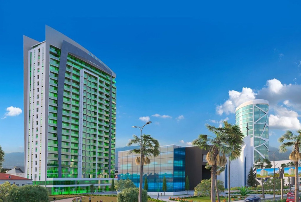 widok na osiedle, gdzie znajduje się oferowany na sprzedaż luksusowy apartament Gruzja (Batumi