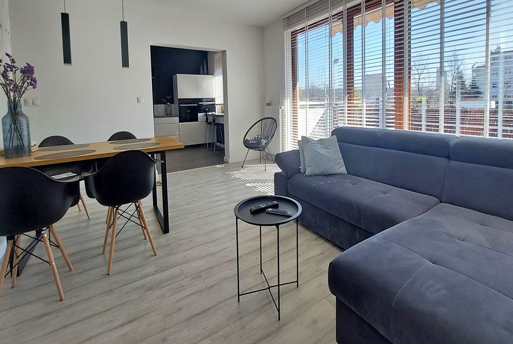 jasny i widny pokój dzienny w luksusowym apartamencie na sprzedaż Piotrków Trybunalski