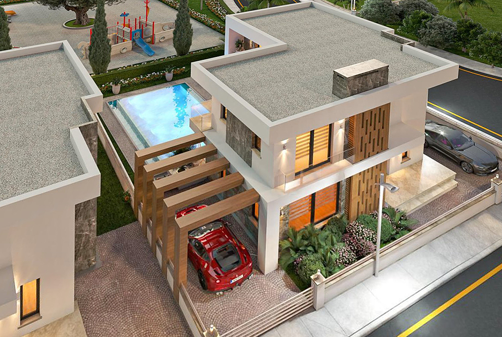 widok z góry na ekskluzywną willę do sprzedaży Cypr (Bgaz)