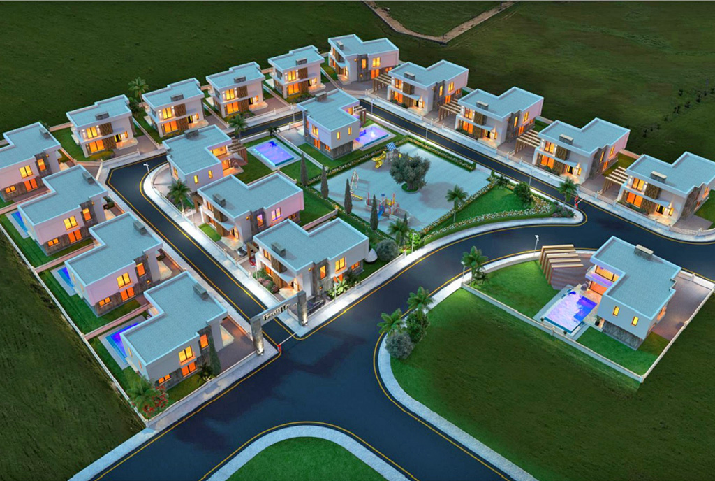 całe osiedle, na którym znajduje się oferowana luksusowa willa na sprzedaż Cypr (Bogaz)