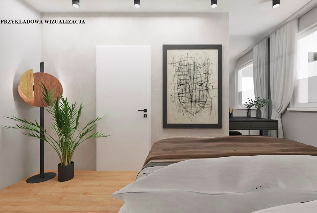 widok na sypialnię w luksusowym apartamencie na sprzedaż Elbląg