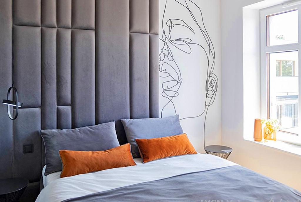 elegancka sypialnia w ekskluzywnym apartamencie na sprzedaż Katowice (okolice)