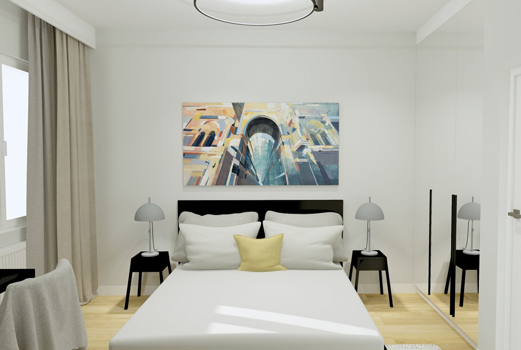 zaciszna sypialnia w ekskluzywnym apartamencie na wynajem Piotrków Trybunalski (okolice)
