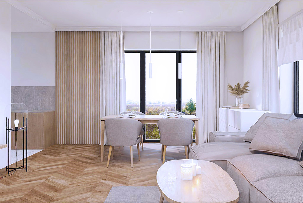 elegancki pokój dzienny w luksusowej willi na sprzedaż Szczecin (okolice)