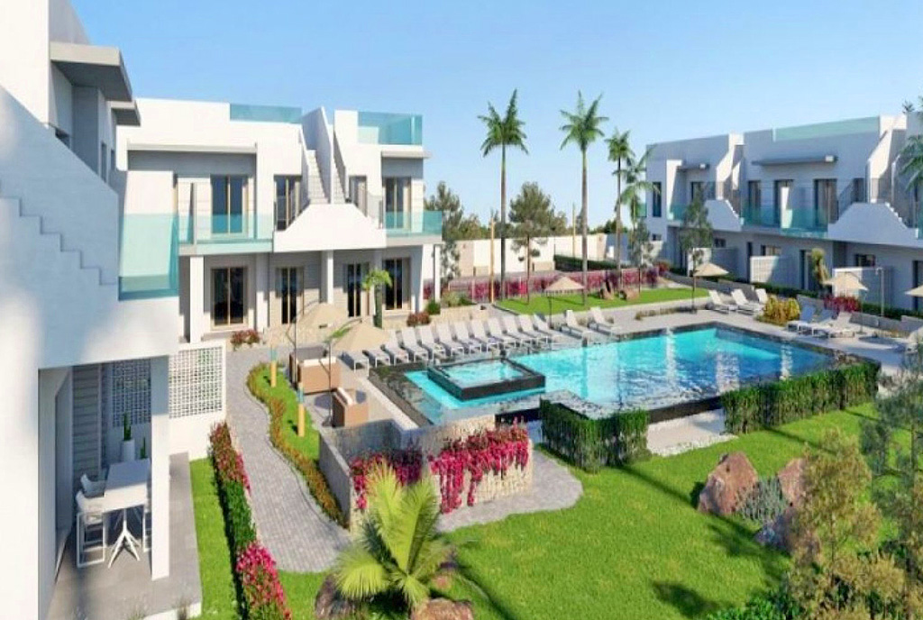 widok z lotu ptaka na osiedle, gdzie mieści się oferowana na sprzedaż luksusowa willa Hiszpania (Pilar de la Horadada)