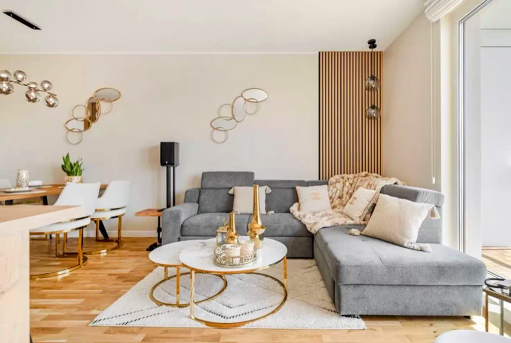 elegancki pokój dzienny w ekskluzywnym apartamencie do sprzedaży Gdańsk