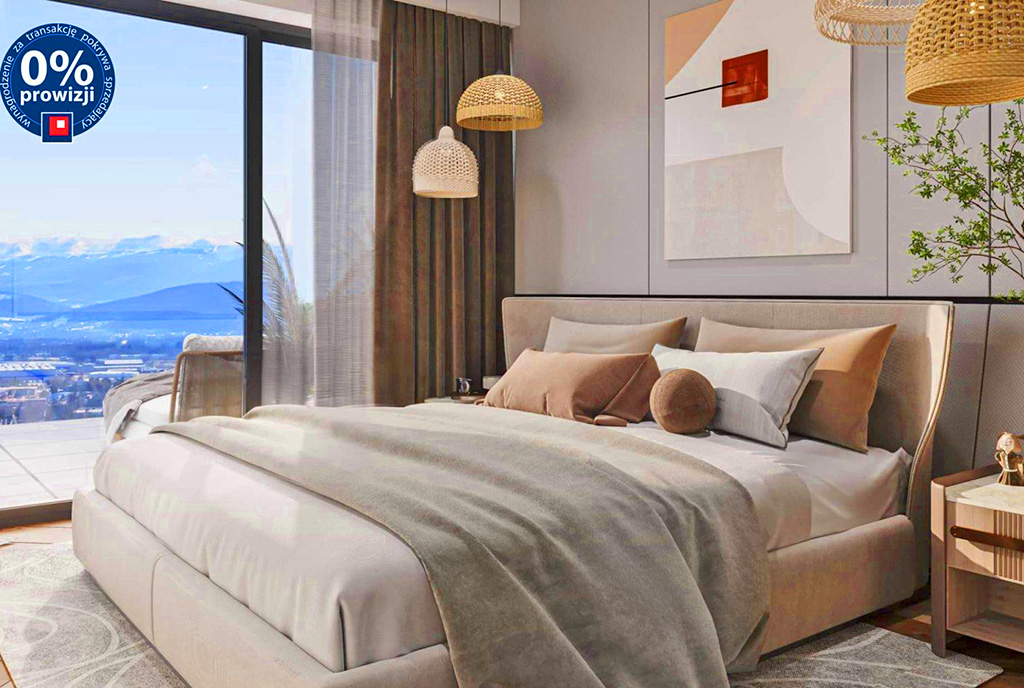 zaciszna sypialnia w luksusowym apartamencie na sprzedaż Jelenia Góra