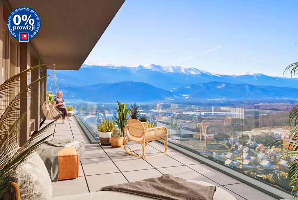 panorama Karkonoszy widziana z tarasu luksusowego apartamentu na sprzedaż Jelenia Góra