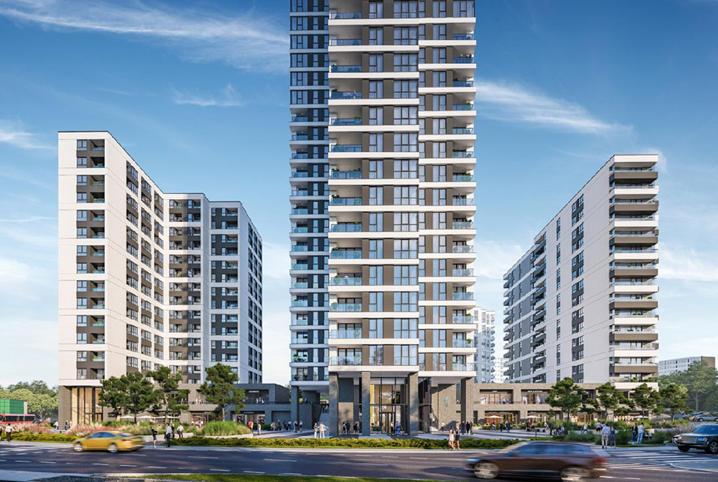 futurystyczny drapacz chmur, w którym mieści się ekskluzywny apartament na sprzedaż Katowice
