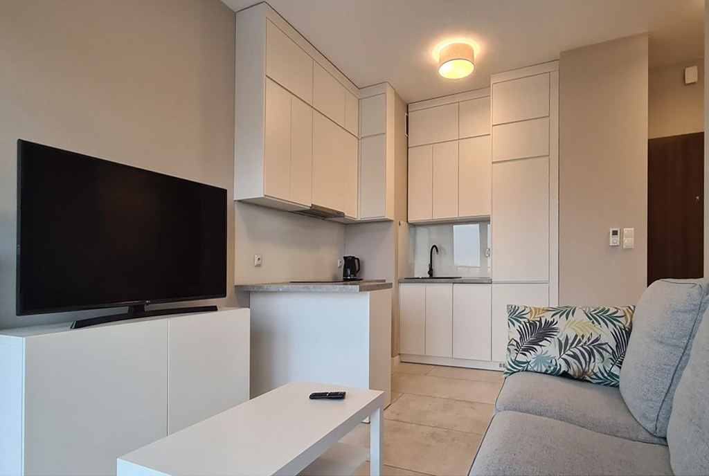 funkcjonalny aneks kuchenny w luksusowym apartamencie do wynajmu Wieluń