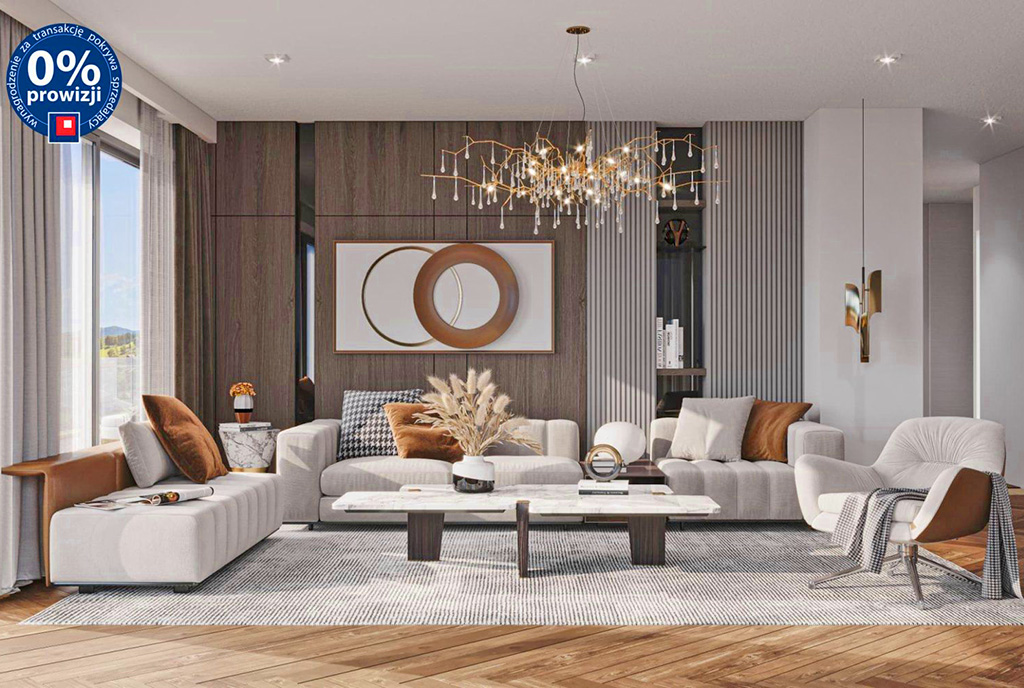 stylowy pokój dzienny w luksusowym apartamencie na sprzedaż Jelenia Góra