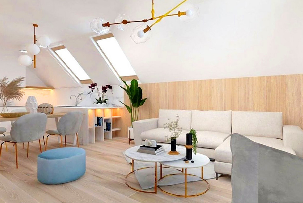 zaprojektowany zgodnie z najnowszymi trendami pokój gościnny w luksusowym apartamencie na sprzedaż Zielona Góra (okolice)