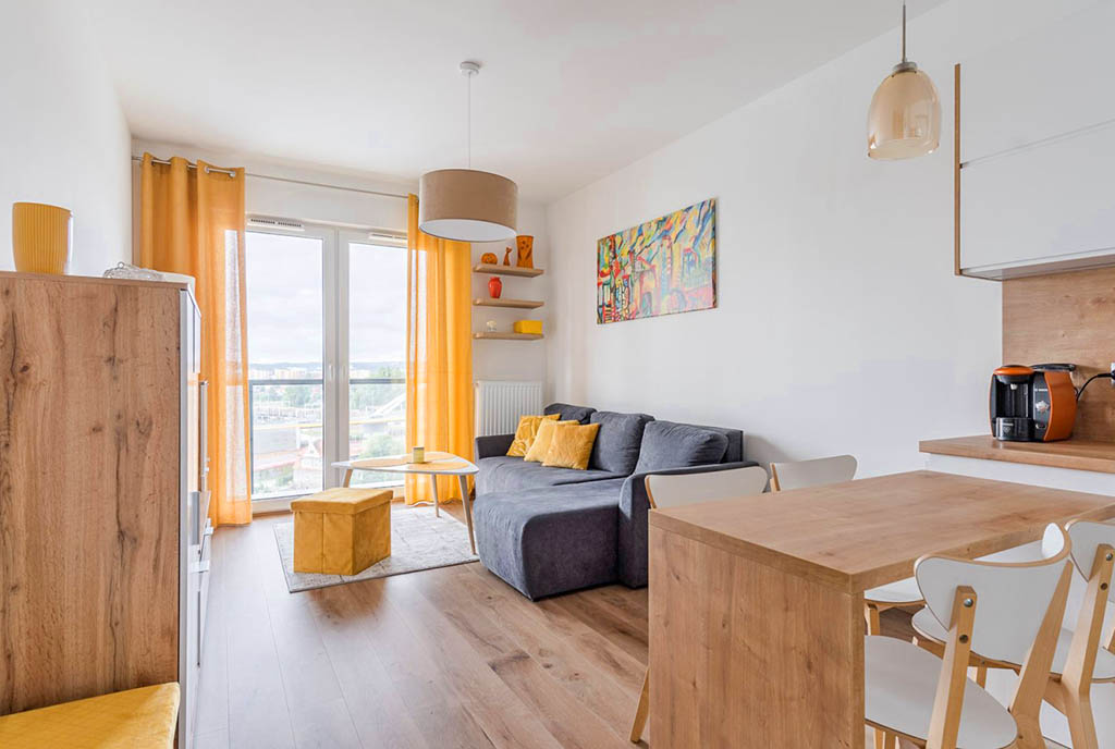 nowoczesny design salonu w ekskluzywnym apartamencie do sprzedaży Gdańsk