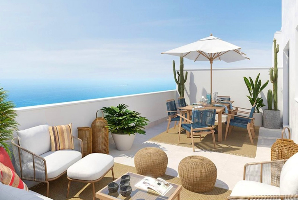 taras z widokiem na morze przy luksusowym apartamencie na sprzedaż Hiszpania (Estepona)