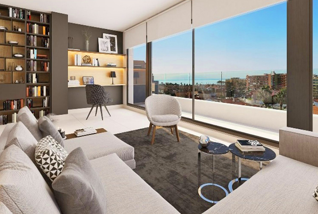 nowoczesny salon w ekskluzywnym apartamencie do sprzedaży Hiszpania (Torremolinos)