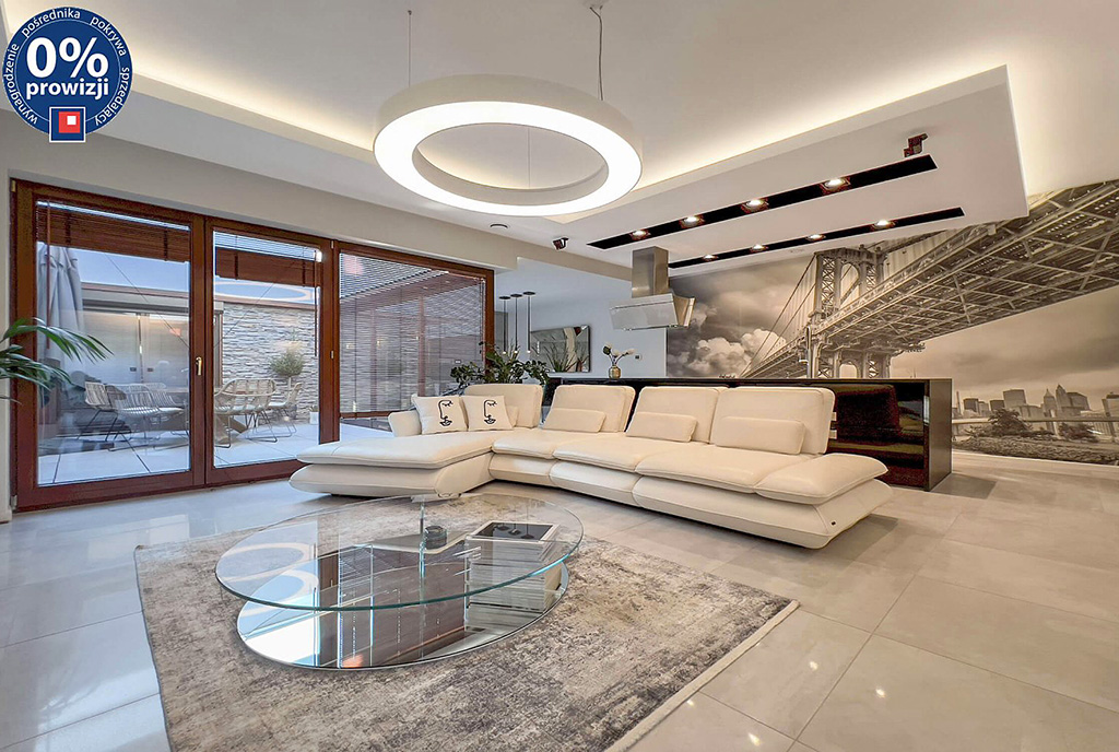 widok na pokój dzienny w luksusowym apartamencie na sprzedaż Katowice (okolice)