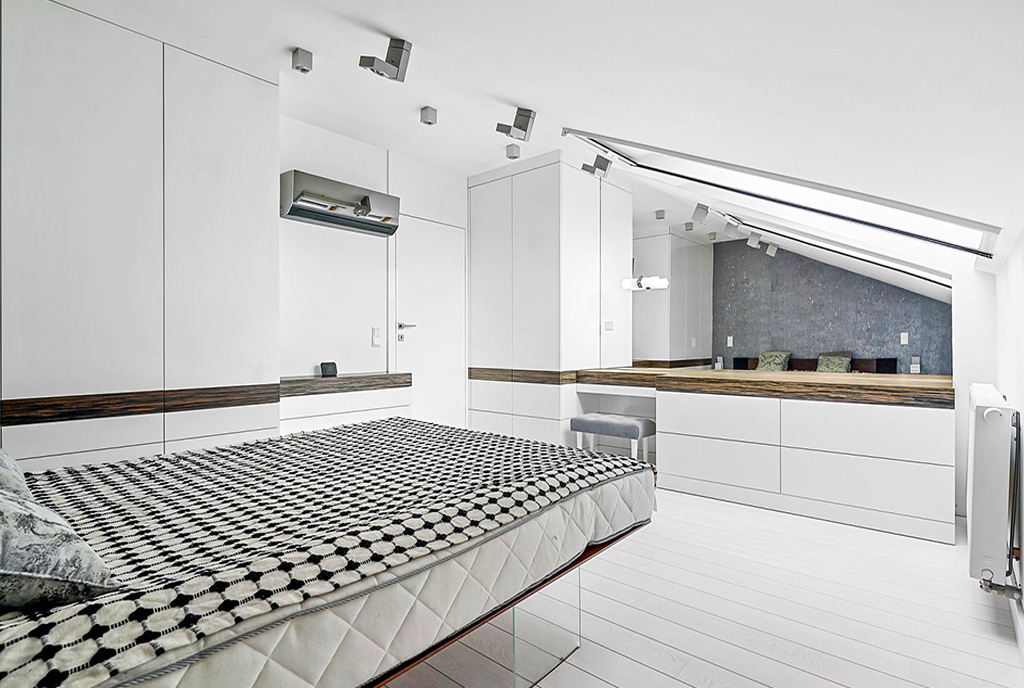 futurystyczna sypialnia w ekskluzywnym apartamencie na sprzedaż Katowice (okolice)