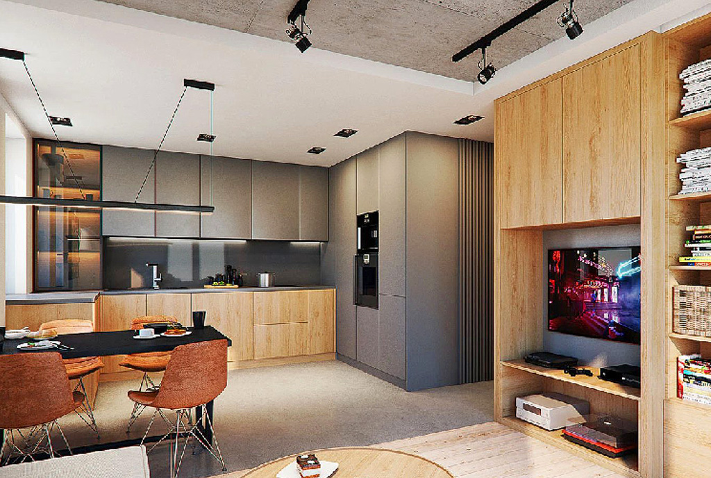 futurystyczny salon w ekskluzywnym apartamencie na sprzedaż Legnica (okolice)